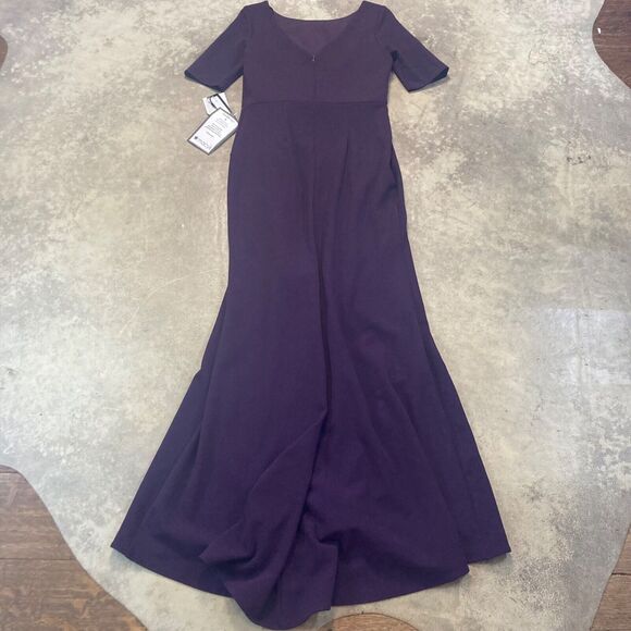Betsy & Adam Dress Womens 8 Ruffled Ruched‎ Gown Purple Long Maxi Front Split